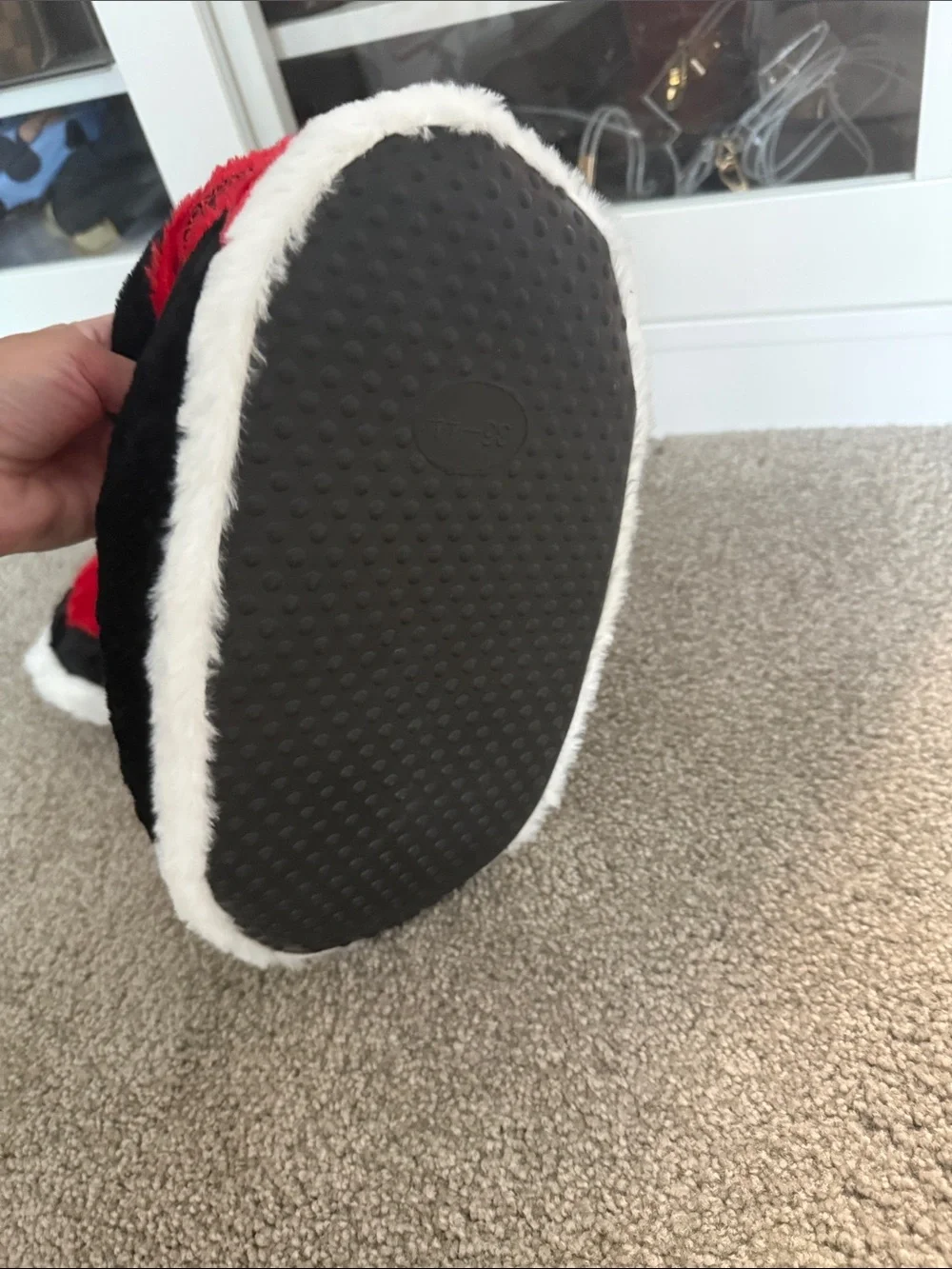 Plush Kids Slipper Shoes in Black and Red